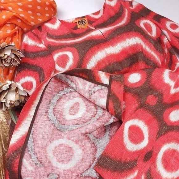 Tory Burch Linen Boho Smock Top Boat Neck Tunic Sz 4 - Picture 5 of 16